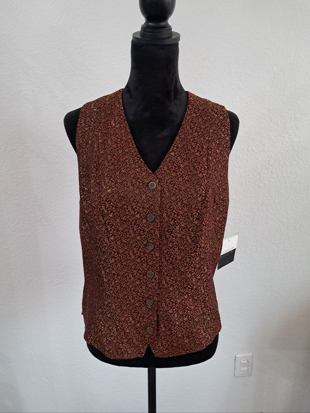 NWT Vintage 90's Liz Claiborne Vest Sz 12 Brown Tapestry Embroidered Old Money